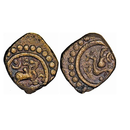 Travancore, Copper Thirai Cash, 1.20g, Obv: Deer and crescent above, Rev: bird. BS unliste
