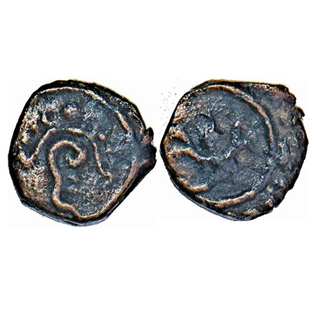 Travancore, Copper Thirai Cash, 0.70g, Obv: flower, Rev: conch. BS 373 type different. Fin