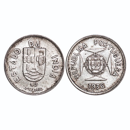 Indo Portuguese, Silver ½ Rupee, 5.77g, Republic (1910-1961 AD), 1936 AD. A.Gomes (page 60