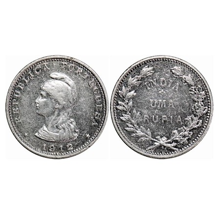 Indo Portuguese, Silver Uma Rupee, 11.64g, Republic (1910-1961 AD), 1912 AD. Obv: Bust & d