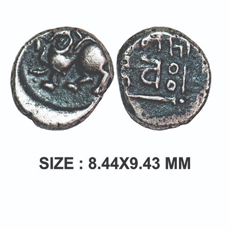 Yadavas of Devgiri, Mahadeva, Silver Damma, 0.92g, Obv: Lion walking to left side, Rev: Na
