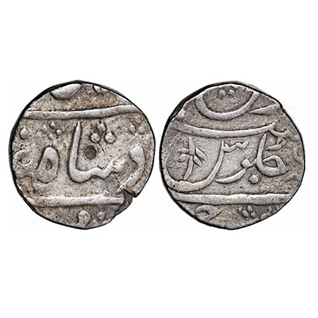 Bombay Presidency, Silver Rupee, 11.40g, Broach Mint, 6 RY, INO Shah Alam II, flower as mi