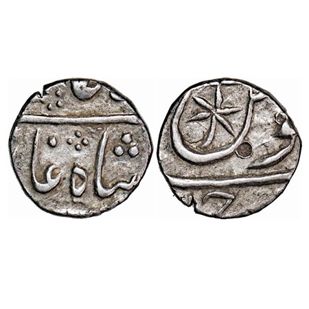Bombay Presidency, Silver ½ Rupee, 5.72g, Broach Mint, INO Shah Alam II, flower as mint ma