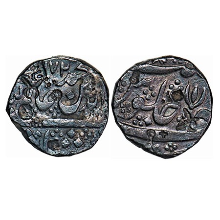 Madras Presidency, Silver Rupee, 11.22g, (1759 AD Issue), lotus type, AH 1172/(6) RY, stru