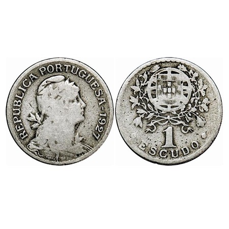 Portugal, CuNi, 1 Escudo, 7.47g, 1927. KM 578. Fine+, Scarce.