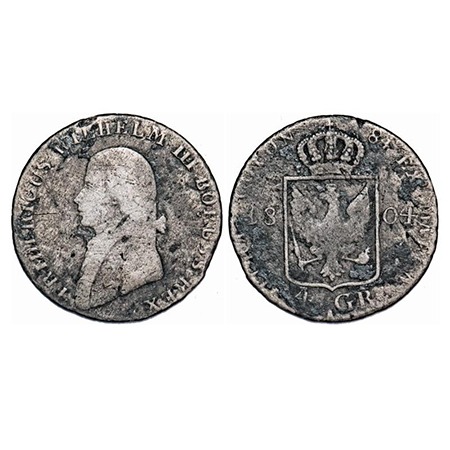 Prussia, Silver (0.5214% ), 4 Groschen, 4.28g, Friedrich Wilhelm III (1797-1840 AD) 1804.
