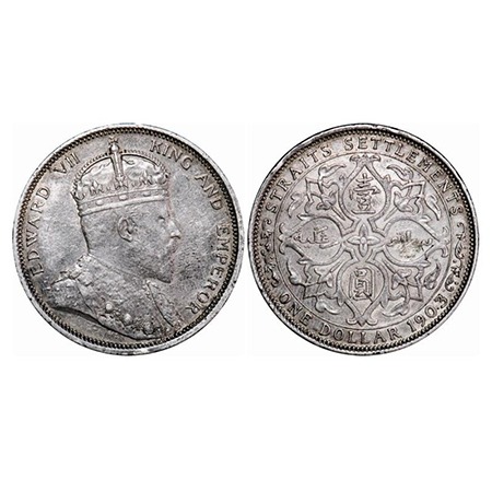 Straits Settelment, Silver Dollar, 26.83 (0.800 silver), 1903, Ruler Edward VII, Obv: Crow