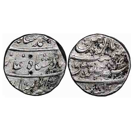 Muhammad Shah, Silver Rupee, 11.19g, Kashmir Mint, AH 11xx/4 RY. KM 436.36. About Very Fin