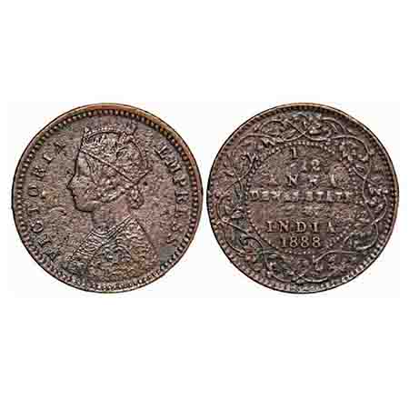 Dewas Senior, Copper 1/12 Anna, 2.10g, Narayan Rao (c. 1864-1892 AD), Crowned bust of Vict