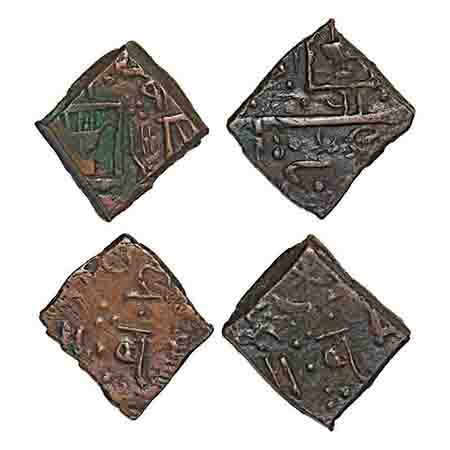 Lunawada, Copper Paisa (2 Coins), 7.10 & 7.61g, Wakhat Singhji, 1942 VS, Open Hand in squa