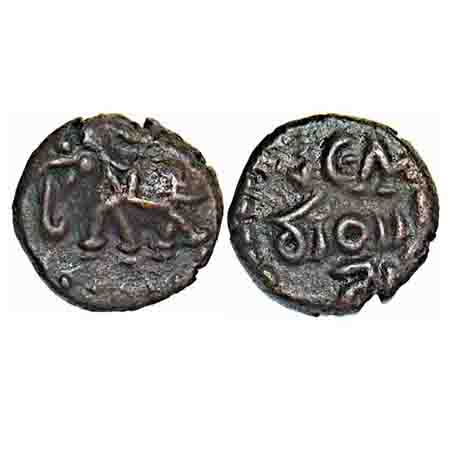 Mysore, Copper 5 Cash, 2.14g, Krishna Raja Wodeyar, ND, Obv: Elephant to left, (above kara