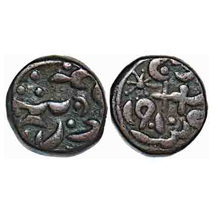 Sirohi, Copper ¼ Anna, 10.85, Sheo Singh (VS 1873-1919, 1816-1862 AD), scimitar on obv. KM
