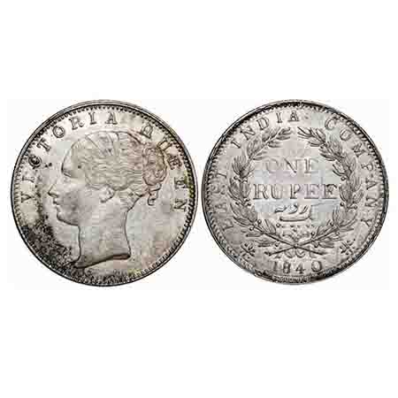 Victoria Queen, Silver, Rupee, 1840, CL, Calcutta Mint, A/I(i), English Head, With Two lea