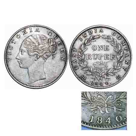 Victoria Queen, Silver, Rupee, 1840, CL, Calcutta Mint, D/VI, With 'M' incused, Indian Hea