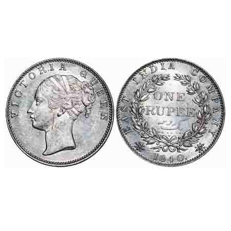 Victoria Queen, Silver, Rupee, 1840, CL, Bombay Mint, A/IV, English Head, With bud leaves 