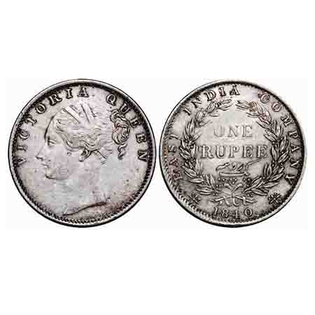 Victoria Queen, Silver, Rupee, 1840, CL, Bombay Mint, C/VI, English Head with completely m