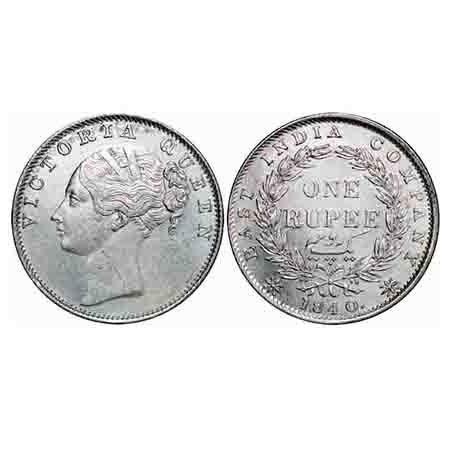 Victoria Queen, Silver, Rupee, 1840, CL, Bombay Mint, C/VI, English Head with completely m