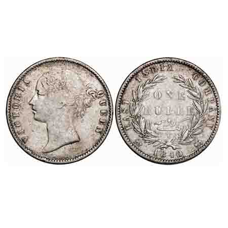 Victoria Queen, Silver, Rupee, 1840, DL, Mule, Calcutta Mint, W.W. raised, wreath with 26 