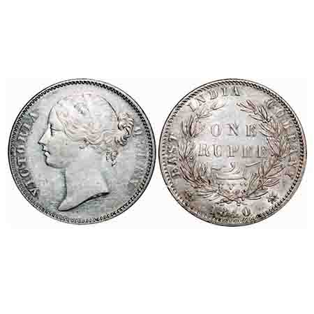 Victoria Queen, Silver, Rupee, 1840, DL, Calcutta Mint, W.W. raised, Wreath with 28 Berrie