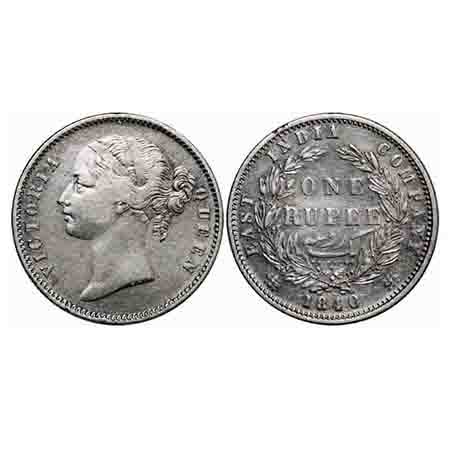 Victoria Queen, Silver, Rupee, 1840, DL, Calcuta Mint, W.W. raised, Wreath with 28 Berries