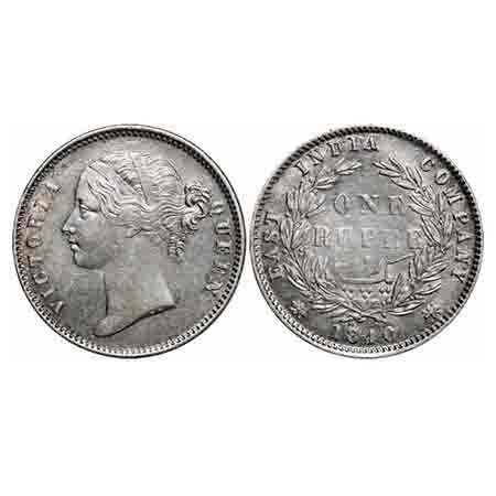 Victoria Queen, Silver, Rupee, 1840, DL, Calcuta Mint, W.W. raised, Wreath with 28 Berries