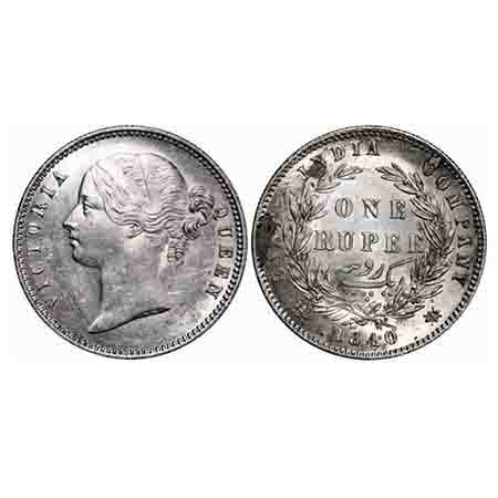 Victoria Queen, Silver, Rupee, 1840, DL, Calcutta Mint, Wreath with 28 Berries (13L + 15R)