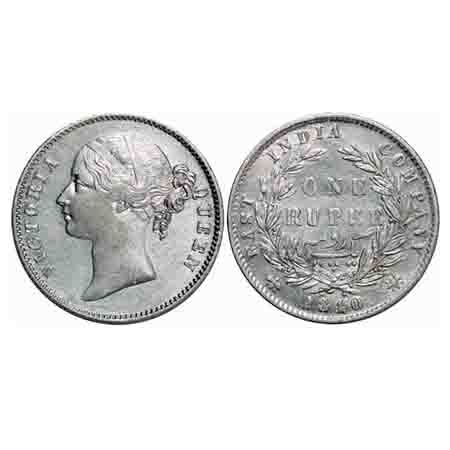 Victoria Queen, Silver, Rupee, 1840, DL, Calcuta Mint, W.W. raised, Wreath with 28 Berries