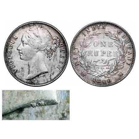 Victoria Queen, Silver, Rupee, 1840, DL, Calcutta Mint, W.W. raised, Wreath with 28 Berrie