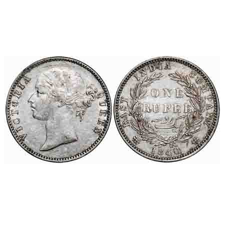 Victoria Queen, Silver, Rupee, 1840, DL, Madras Mint, W.W. 'S' raised, Wreath with 28 Berr