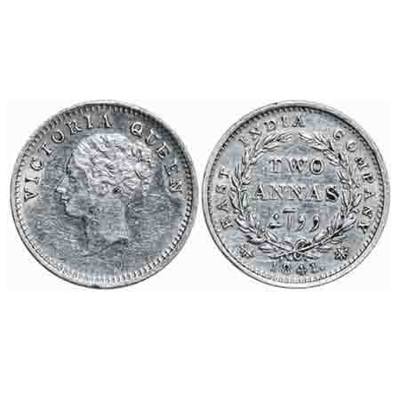 Victoria Queen, Silver, 2 Annas, 1841, CL, Madras Mint, A(a)/I, 'S' incused and 'V' raised