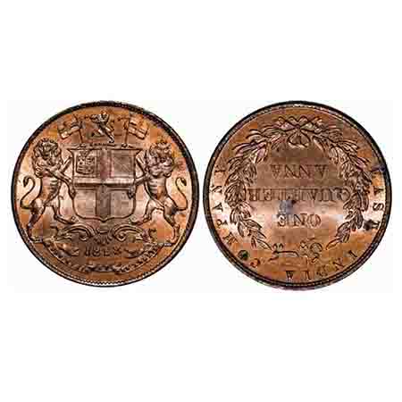 Victoria Queen, Copper, Quarter Anna, 1858, J. Watt & Co., Birmingham Mint, Single leaf, Y