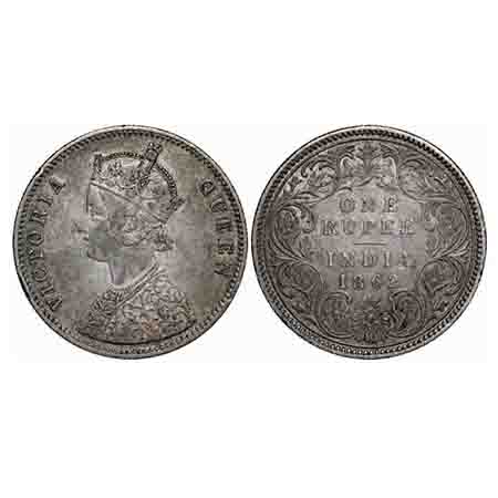 Victoria Queen, Silver, Rupee, 1862, Calcutta Mint, A/I/0/0, With initial 'J', With Spink 