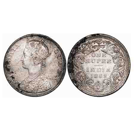 Victoria Queen, Silver, Rupee, 1862, Madras Mint, B/II/0/0, With enclosed frame effect and
