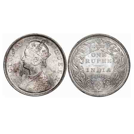 Victoria Queen, Silver, Rupee, 1862, Bombay Mint, B/II(ii), With Pinepple like buds at Fou
