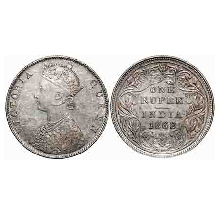 Victoria Queen, Silver, Rupee, 1862, Bombay Mint, D/II/0/0. F. Prid 59. GK 276. Extremely 