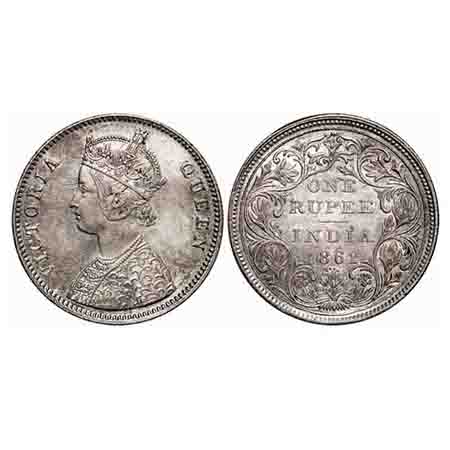 Victoria Queen, Silver, Rupee, 1862, Bombay Mint, A/II/0/4, w/o initial 'J', Ghost on Obv 