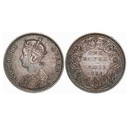 Victoria Queen, Silver, Rupee, 1862, Bombay Mint, A/II/0/6, Complete 'D" in India, w/o ini