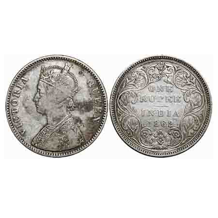 Victoria Queen, Silver, Rupee, 1862, Bombay Mint, A/II/0/10, w/o initial 'J', Re-Engraved 