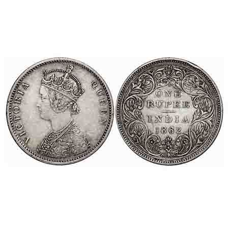 Victoria Queen, Silver, Rupee, 1862, Bombay Mint, A/II/1/2, With initial 'J', With Spink &