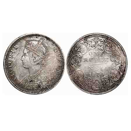 Victoria Queen, Silver, Rupee, 1875, Bombay Mint, C1/II, Dot. F. Prid 144. GK 419. Very Fi