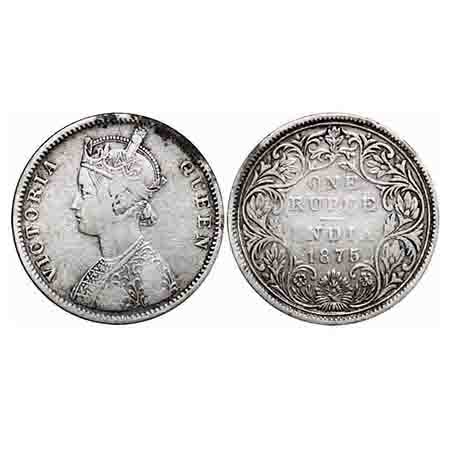 Victoria Queen, Silver, Rupee, 1875, Bombay Mint, A2/II, No dot, Top stroke of numeral 5 s