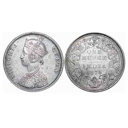 Victoria Queen, Silver, Rupee, 1875, Bombay Mint, A2/II, Dot, Top stroke of numeral 5 long