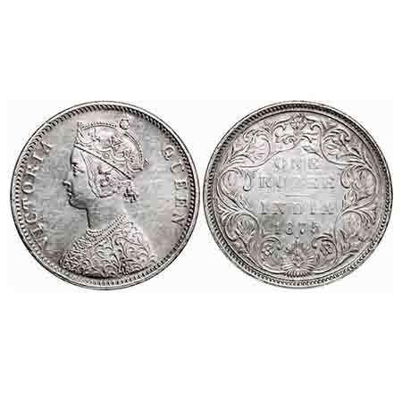 Victoria Queen, Silver, Rupee, 1875, Bombay Mint, A2/II, Dot, Top stroke of numeral 5 long