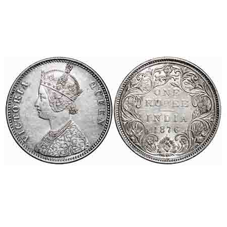 Victoria Queen, Silver, Rupee, 1876, Bombay Mint, A2/II, Dot. F. Prid 147. GK 430. Almost 
