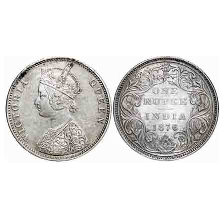 Victoria Empress, Silver, Rupee, 1876, Bombay Mint, A5/II, Dot, Die crack on Obv. F. Prid 