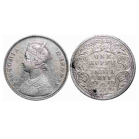 Victoria Empress, Silver, Rupee, 1879, Bombay Mint, A3/I, Dot. F. Prid 154. GK 460. Extrem