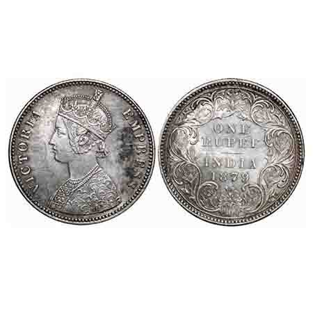 Victoria Empress, Silver, Rupee, 1879, Calcutta Mint, A2/I, 'C' incused. F. Prid 117. GK 4