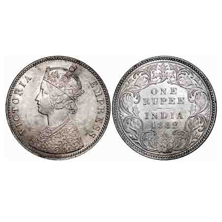Victoria Empress, Silver, Rupee, 1882, Bombay Mint, A3/I, Dot, Die crack on Obv. F. Prid 1