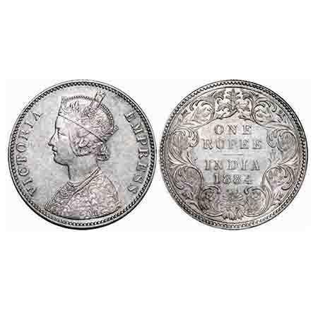 Victoria Empress, Silver, Rupee, 1884, Bombay Mint, A3/I, 'B' raised. F. Prid 167. GK 489.
