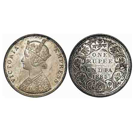 Victoria Empress, Silver, Rupee, 1885, Bombay Mint, A3/II(i), 'B' raised, top stroke of nu